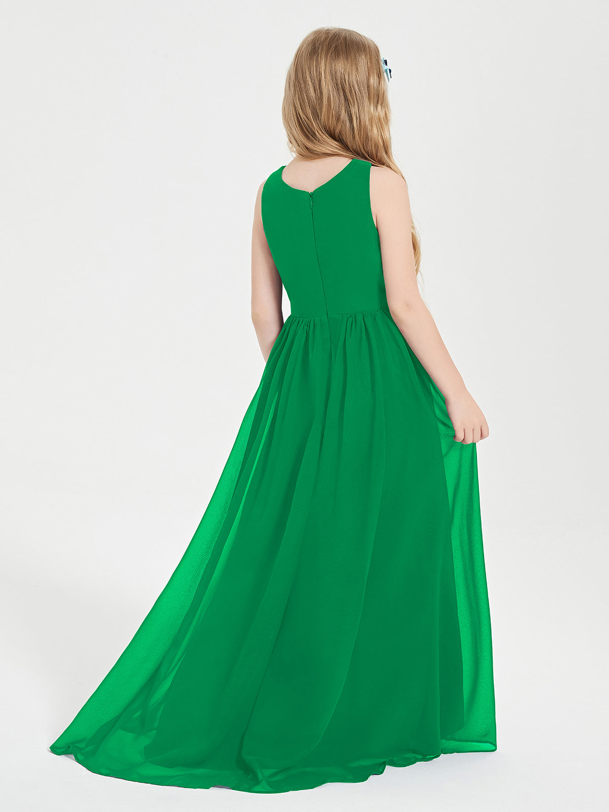 Asymmetrical Junior Bridesmaid Dresses with Scoop Neckline Emerald